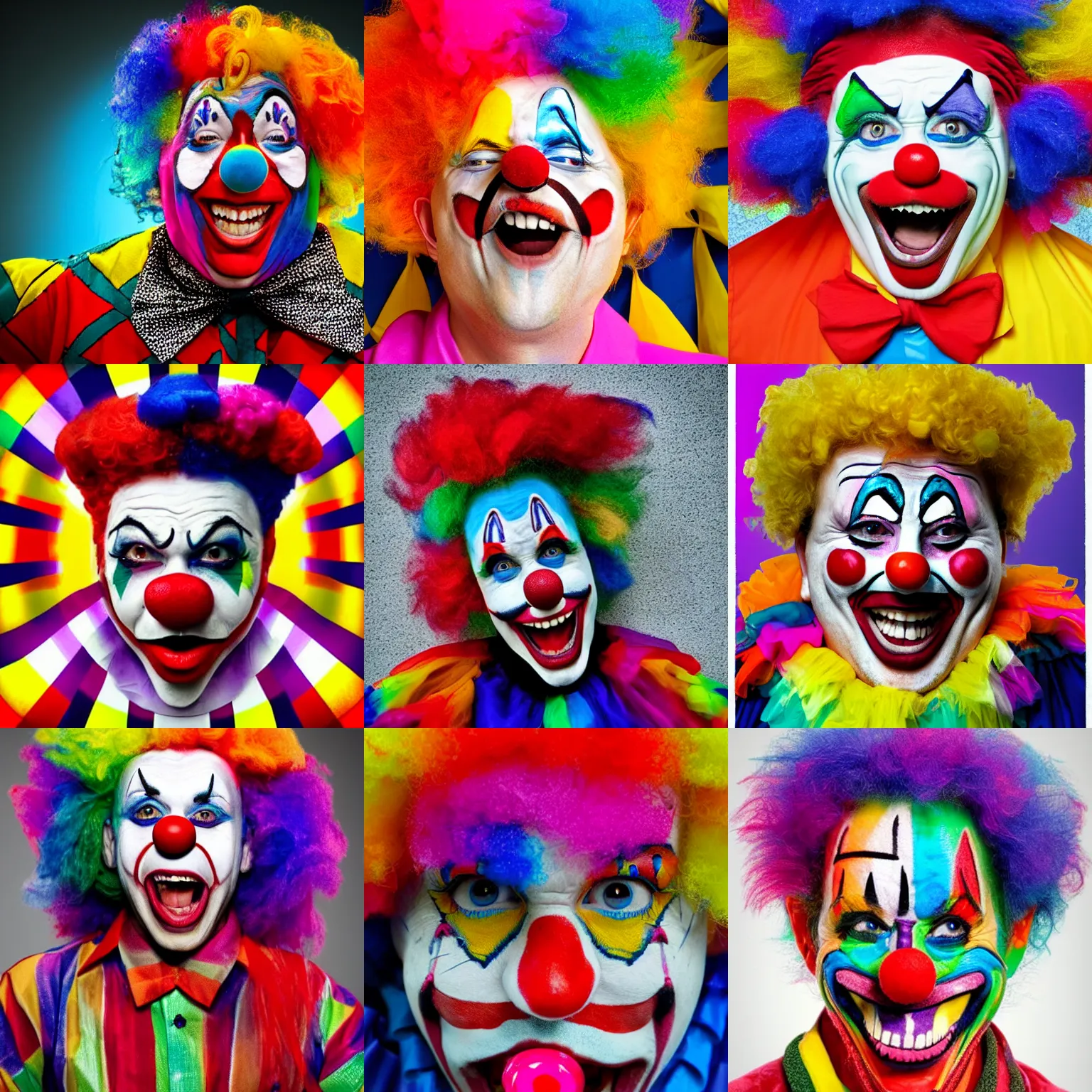 Prompt: A colorful clown, crazy, funny, stupid