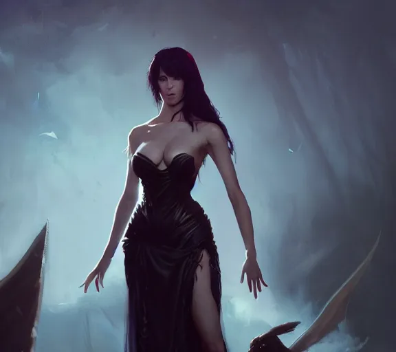 Image similar to morrigan aenslandcasting magic, a charming succubus, strapless dress, fantasy, d & d, by greg rutkowski and raymond swanland, sharp focus, trending on artstation, 8 k realistic digital art, cryengine, symmetric, sharp focus, concept art, frostbite 3 engine