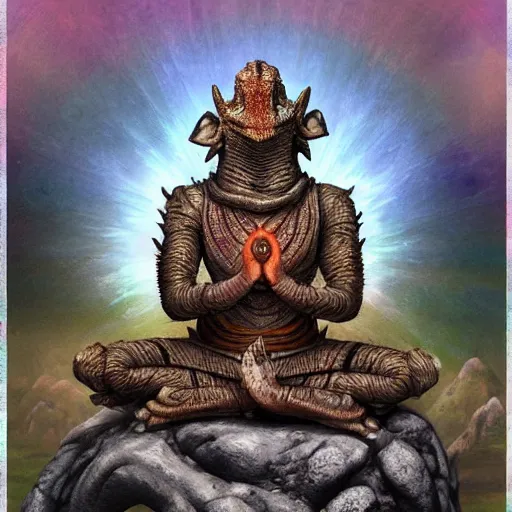 Image similar to argonian!!! bodhisattva, praying meditating, epic fantasy digital art, artstation trending