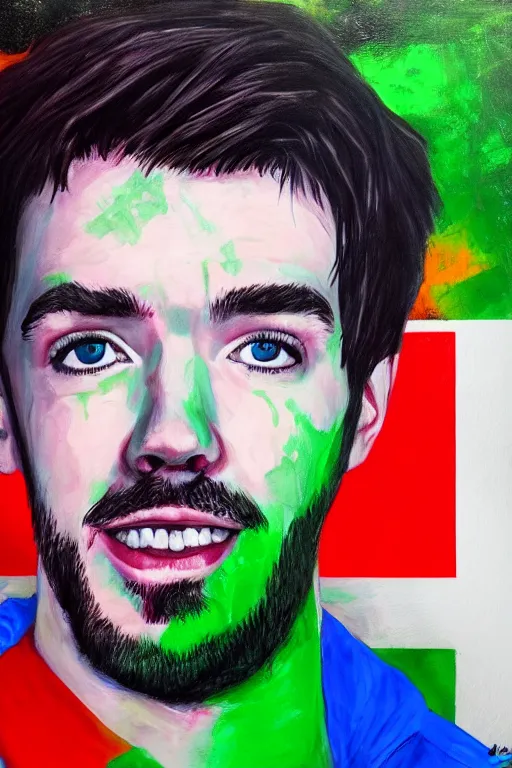 Image similar to Sean McLoughlin, Jacksepticeye, Irish Youtuber, solo portrait, background flag of ireland 🎨🖌️