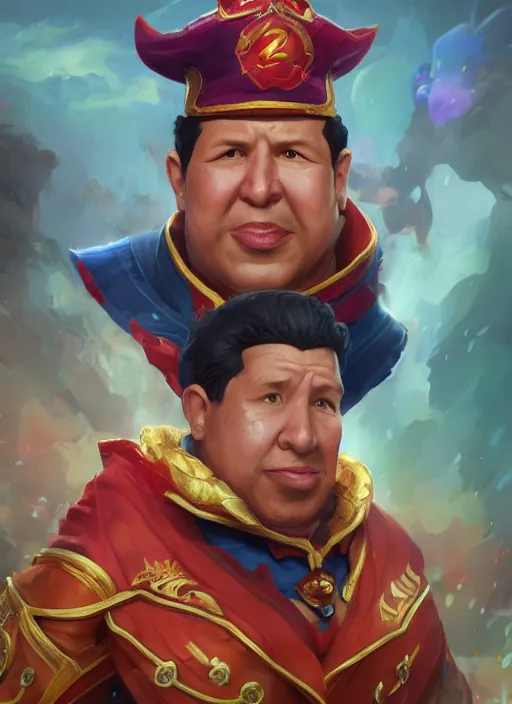 Image similar to the hugo chavez as a character from league of legends, hyper detailed, digital art, overhead view, trending in artstation, studio quality, smooth render, unreal engine 5 rendered, octane rendered, art style by klimt and nixeu and ian sprigger and wlop and krenz cushart