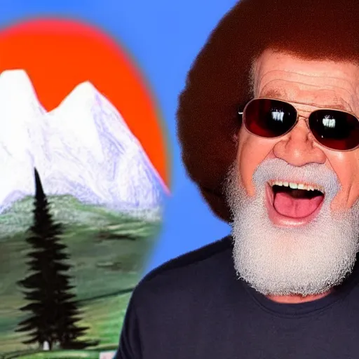 Prompt: bob ross screaming at area 5 1 security camera footage
