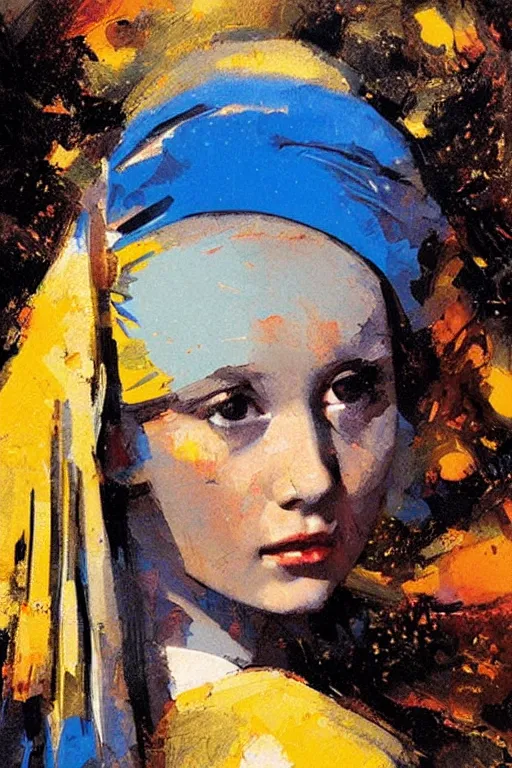 Image similar to girl with a pearl earring in spaceship by john berkey