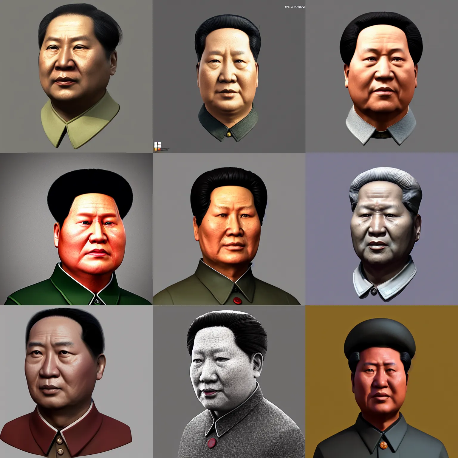 Prompt: portrait of a Mao Zedong, digital art, artstation, maya, substance 3d painter, Zbrush