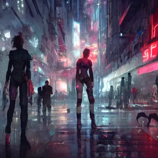 Image similar to milla jovovich looks to the camera in the foreground of art by greg rutkowski scifi future neon city