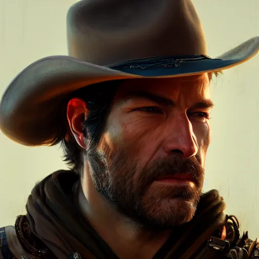 Image similar to ultra detailed close up facial portrait of arthur morgan, extremely detailed digital painting, in the style of fenghua zhong and ruan jia and jeremy lipking and peter mohrbacher, mystical colors, rim light, beautiful lighting, 8 k, stunning scene, raytracing, octane, trending on artstation - h 7 6 8