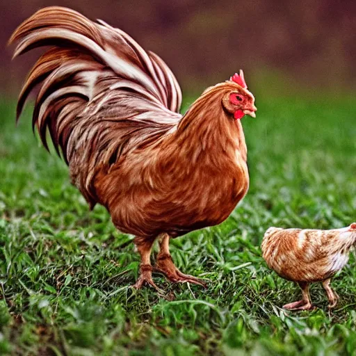 Prompt: hybrid of a cat and a chicken, wild species photography, award-winning, cinematic