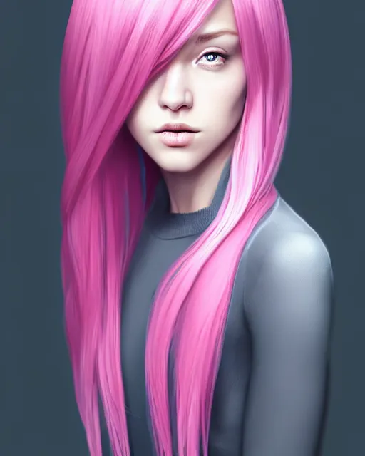 Prompt: portrait of beautiful girl with pink hair. symmetry face, fine details. realistic shaded lighting, by sakimichan, trending on pixiv, trending on artstation
