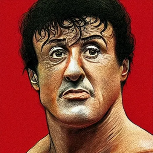 Image similar to “ sylvester stallone retro minimalist portrait by jean giraud, moebius starwatcher comic, sharp, smooth face, 8 k ”