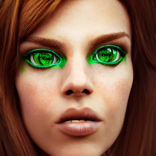 Prompt: photograph of a cute woman with bronze brown hair and vivid green eyes, golden hour, 8k, by Irakli Nadar I