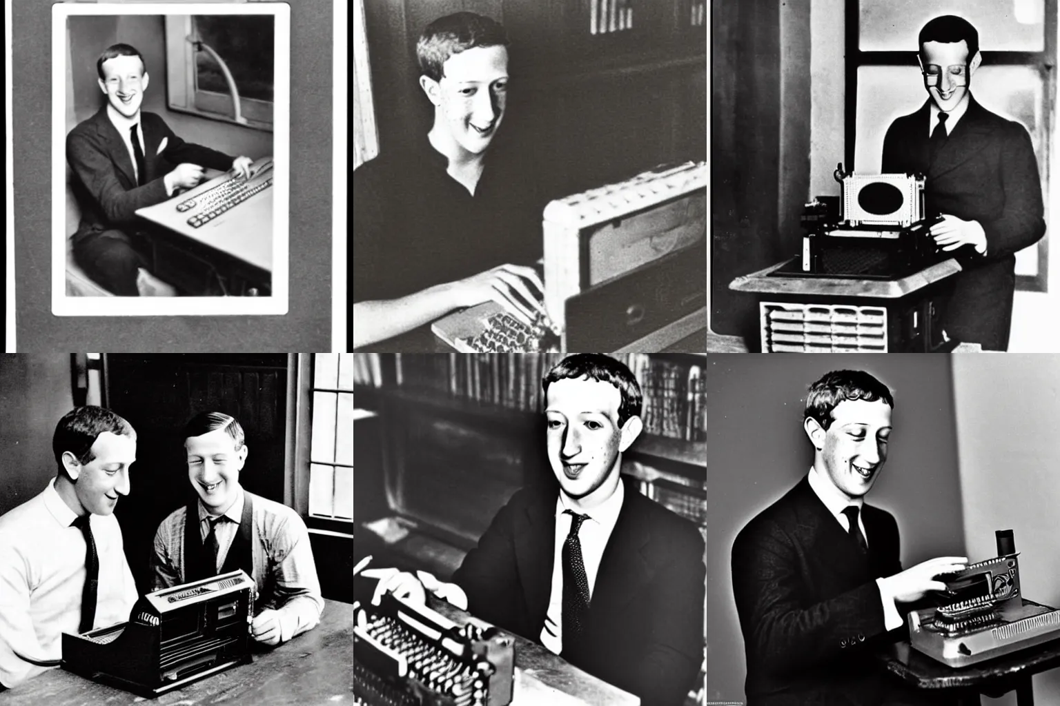 Prompt: vintage 20s photograph of mark zuckerberg with first computer on wild west