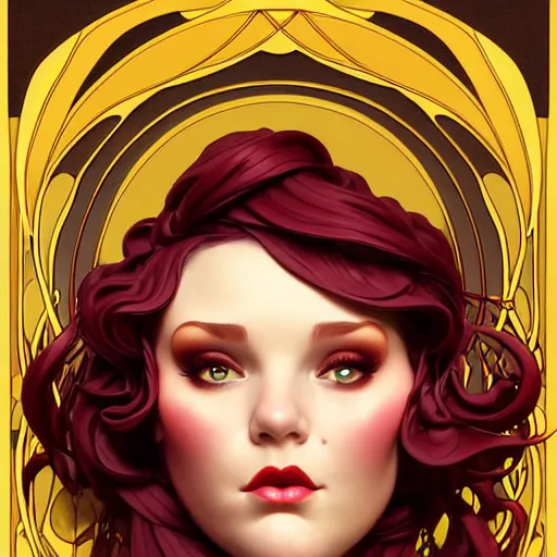 Image similar to curvy woman with a bundt cake face bundt cake face bundt face cake, digital art, cinematic, concept art, 8k, painting, imaginefx, cgsociety, art nouveau, Alphonse Mucha, trending on artstation, medium shot, head shot