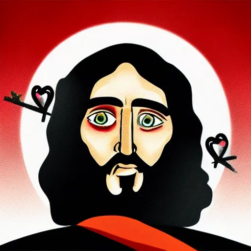 Image similar to jesus smoking weed, red eyes, smoke, happy
