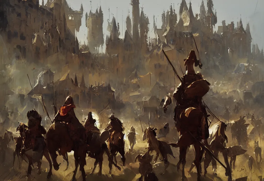 Image similar to ismail inceoglu painting of a medieval situation in the middle ages, painting, trending on artstation, by greg manchess and by craig mullins and by kilian eng and by jake parker