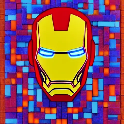 Image similar to mosaic portrait of iron man with robot ears by Saimir Strati, 4k, intricate details, neon lights