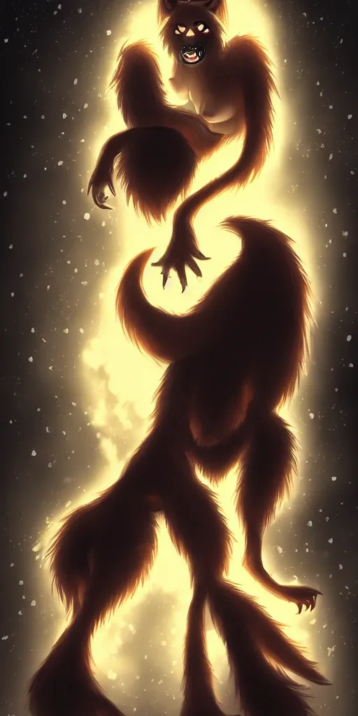 Prompt: a beautiful female werewolf at night, kawacy, backlighting, furry art