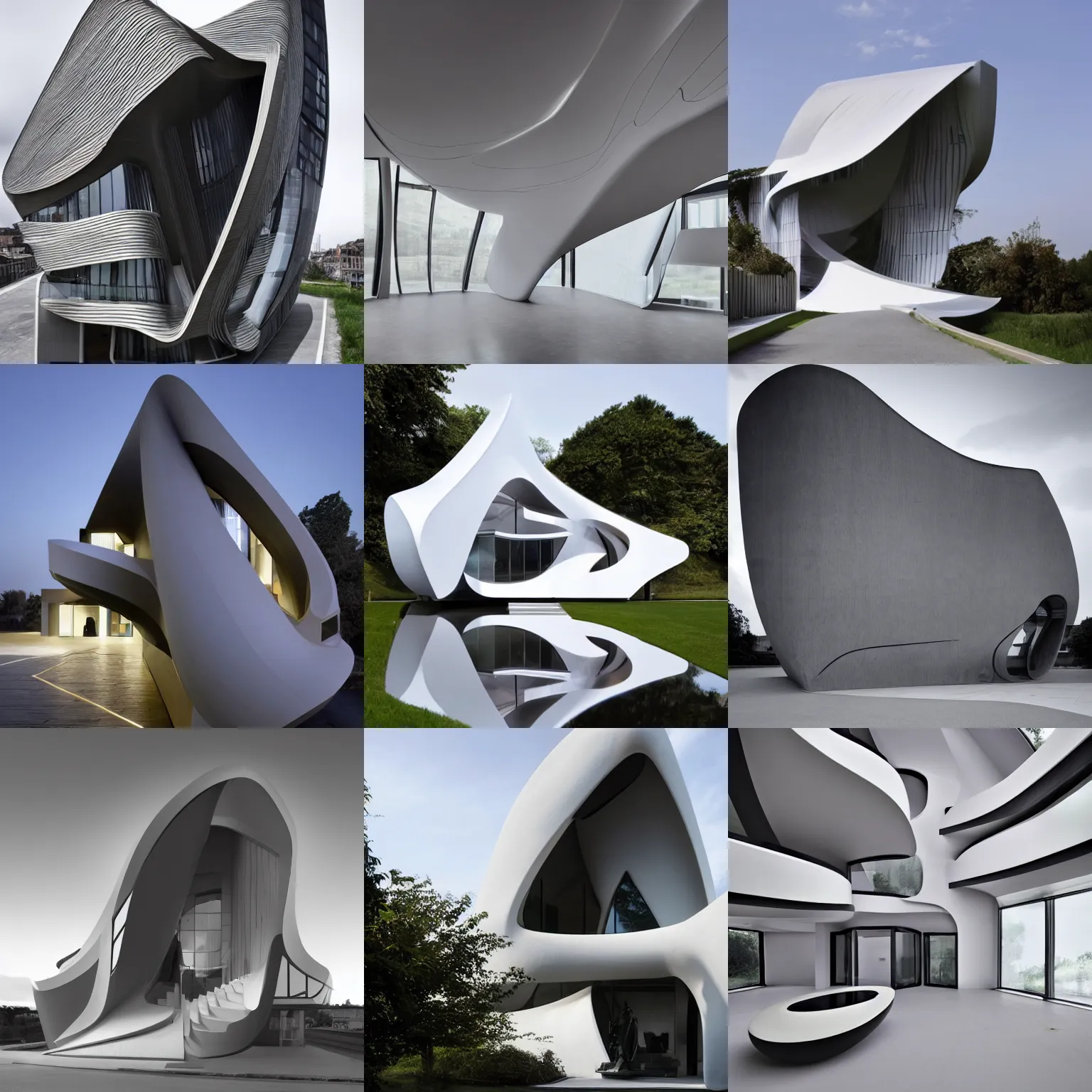 Prompt: a house by zaha hadid