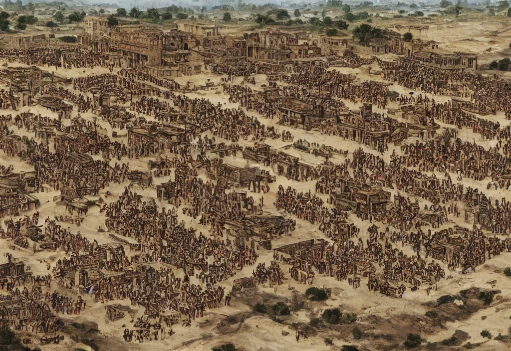 Image similar to a vast roman army pillages an egyptian village