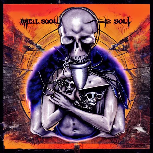 Prompt: metal cover art for the band swallow thy soul