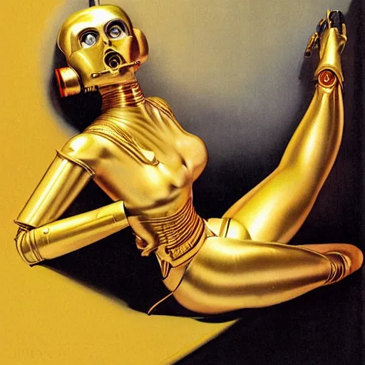 Image similar to a saucy reclining half human c3po by Gil Elvgren