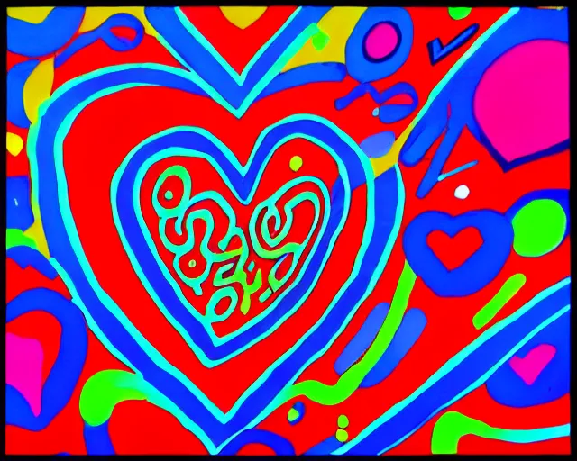 Image similar to graffiti, heart made with circles and lines, vivid colors, highly detailed, simple, no jagged lines, smooth, artstation, artwork by invader