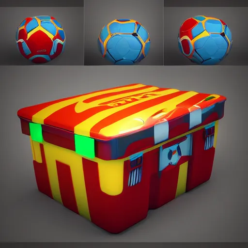 Image similar to soccer lootbox, 3 d, octane, diffuse lightning, game, vray, isometric, trending on artstation,