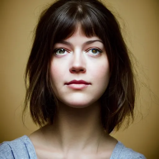 Prompt: a masterpiece portrait photo of a beautiful young woman who looks like an asmr mary elizabeth winstead, symmetrical face