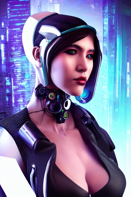 Image similar to portrait of a cyberpunk V1 woman with biomechanichal parts by Artgerm, 35mm focal length, hyper detailled, 4K