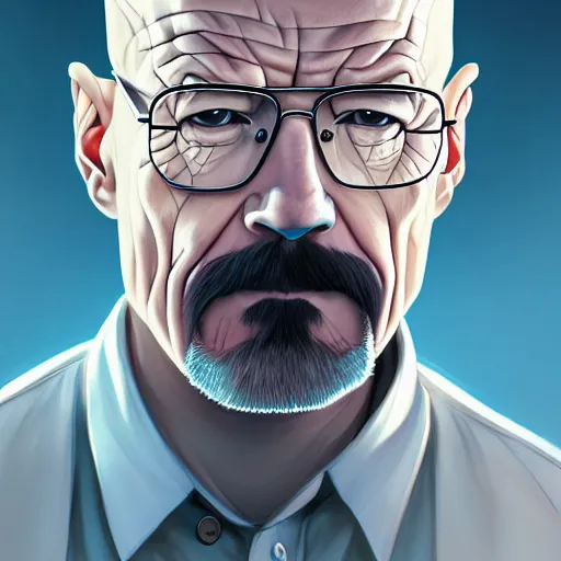 Image similar to a portrait of walter white, art by lois van baarle and loish and ross tran and rossdraws and sam yang and samdoesarts and artgerm and saruei and disney, digital art, highly detailed, intricate, sharp focus, trending on artstation hq, deviantart, unreal engine 5, 4 k uhd image
