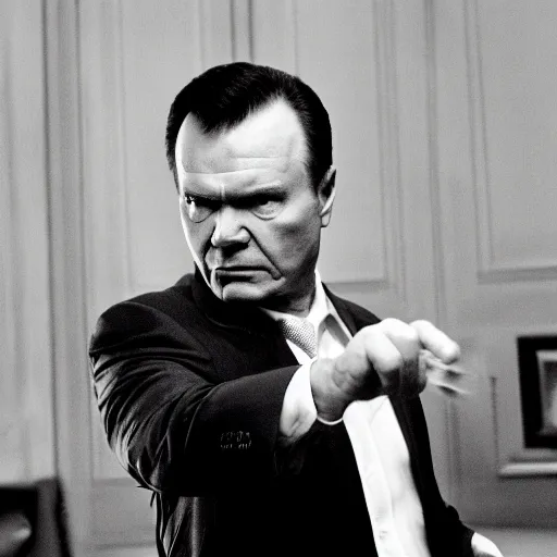 Image similar to Viktor Yanukovych as the American Psycho, cinematic still