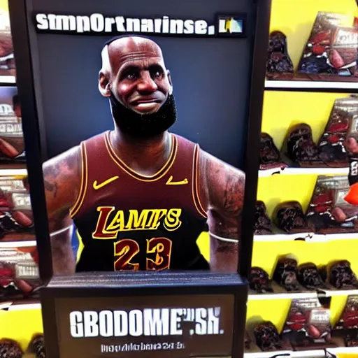 Image similar to lebron james promotional statue inside a gamestop