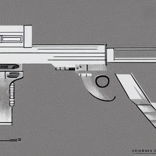 Prompt: blueprint of a laser space gun, technical drawing, concept art