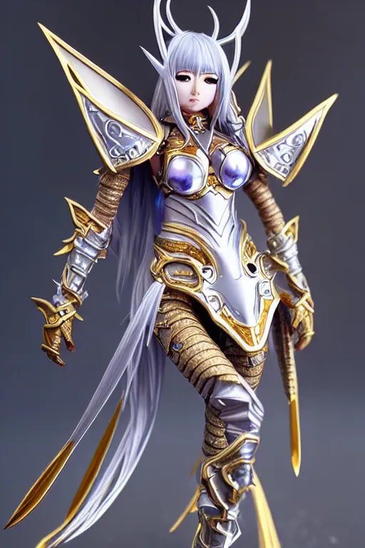 Image similar to sakimi chan, silver fantasy armor with gold filagree, detailed face, tony sart