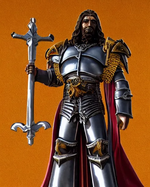 Prompt: Stylized Artistic Render of Jesus wearing the God emperor of mankind's armor warhammer