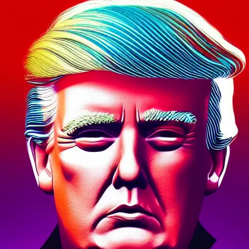 Prompt: synthwave, chromatic, Donald Trump face, detailed face, high resolution