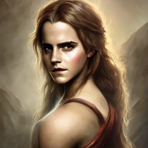 Prompt: portrait of emma watson, muscular upper body, fantasy, intricate, elegant, highly detailed, digital painting, artstation, concept art, matte, sharp focus, illustration, art by aenaluck and roberto ferri and greg rutkowski, epic fantasy, digital painting