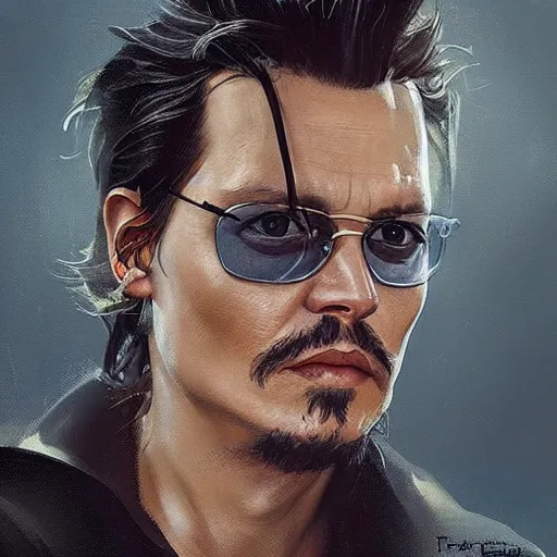 Image similar to “ portrait of johnny depp by greg rutkowski, young, attractive, highly detailed portrait, scifi, digital painting, artstation, concept art, smooth, sharp foccus ilustration, artstation hq ”