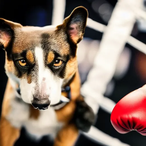 Image similar to a dog winning a boxing match against a cat
