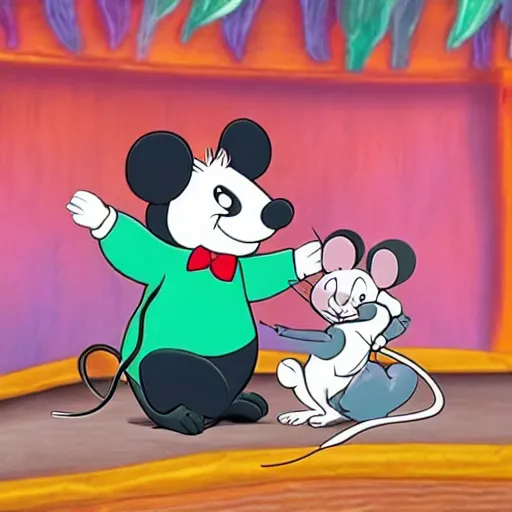 Prompt: jerry the mouse is riding a panda, cartoon tom and jerry series