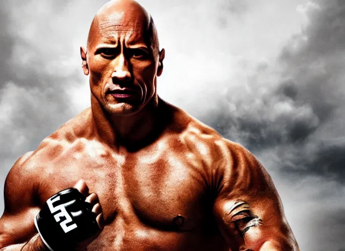 Image similar to dwayne the rock johnson fighting in the ufc, 4 k, photorealistic