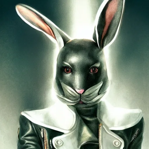 Prompt: a bunny wearing a leather jacket, riding a motorcycle, elegant, highly detailed, digital painting, artstation, concept art, matte, sharp focus, highly detailed, 4 k, hdr, smooth, sharp focus, high resolution, award - winning photo, photorealistic, art by artgerm and greg rutkowski and alphonse mucha, large shot