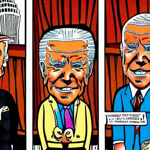 Prompt: trump and biden go to vegas, color comic by r crumb, hyperrealism