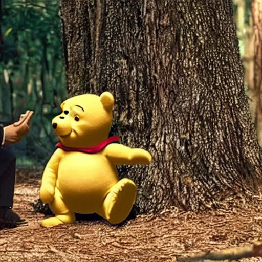 Image similar to A still of Keanu Reeves as Winnie the Pooh