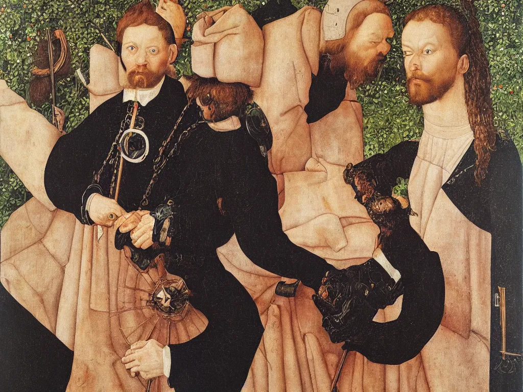 Prompt: portrait of a kneeling painter. painting by lucas cranach