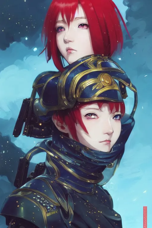 Image similar to portrait of Anime sister of battle, Warhammer 40000, cute-fine-face, red-short-hair pretty face, realistic shaded Perfect face, fine details. Anime. realistic shaded lighting by Ilya Kuvshinov katsuhiro otomo ghost-in-the-shell, magali villeneuve, artgerm, rutkowski, WLOP Jeremy Lipkin and Giuseppe Dangelico Pino and Michael Garmash and Rob Rey