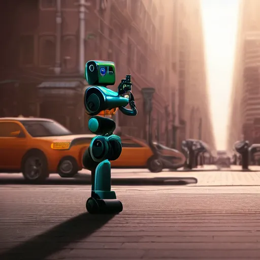 Prompt: a detailed matte painting of two robots sharing a coffee on an empty street corner, early morning, dramatic lighting, 4k, trending on artstation