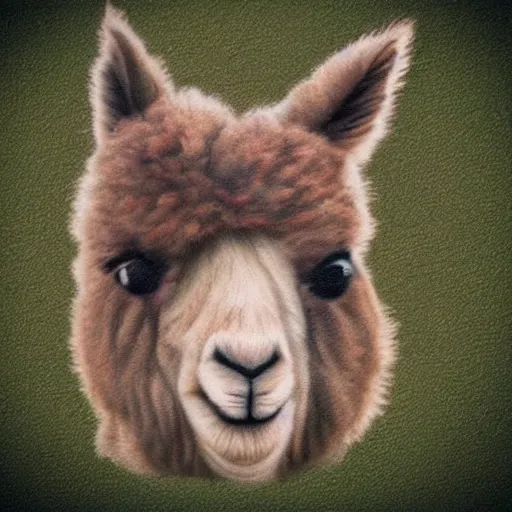 Image similar to tattoo idea of a alpaca face on a green leaf