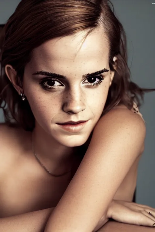 Prompt: High Quality Photograph of Emma Watson!!, Portrait, Cinematic Lighting, 100mm Lens, Boudoir!, Flat Background, Award winning photography