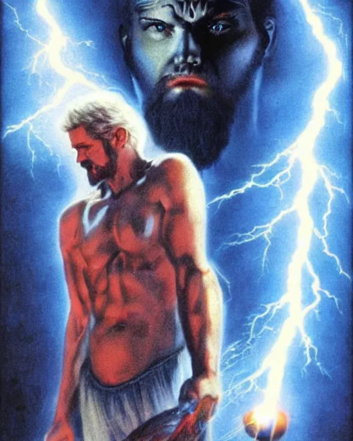 Image similar to zeus, lightning, airbrush, drew struzan illustration art, key art, movie poster