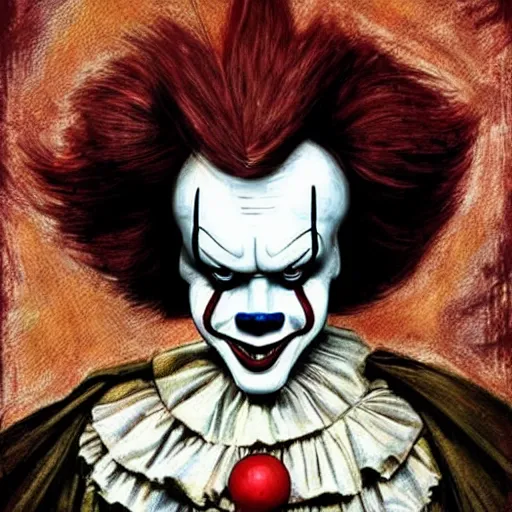 Image similar to portrait of pennywise mixed with batman by abbey edwin austin